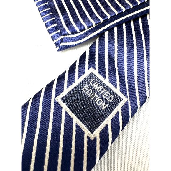 DANIEL CREMIEUX Silk Seven Fold Navy & White Stripe Men's Repp Tie Made In Italy - Picture 3 of 15
